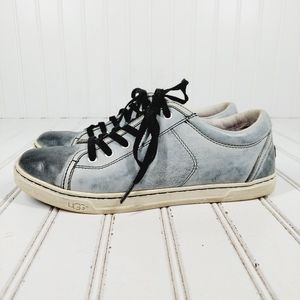 Ugg Australia Tomi Burnished Grey Leather Lace Up Sneakers K36